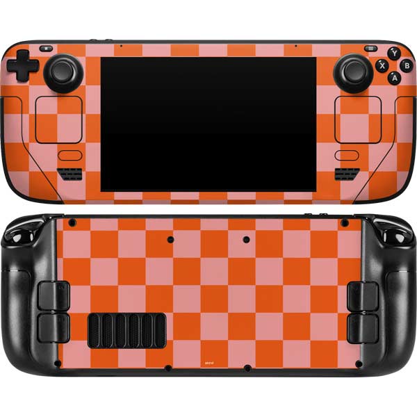 Orange Checkered Steam Deck Handheld Gaming Computer Skin