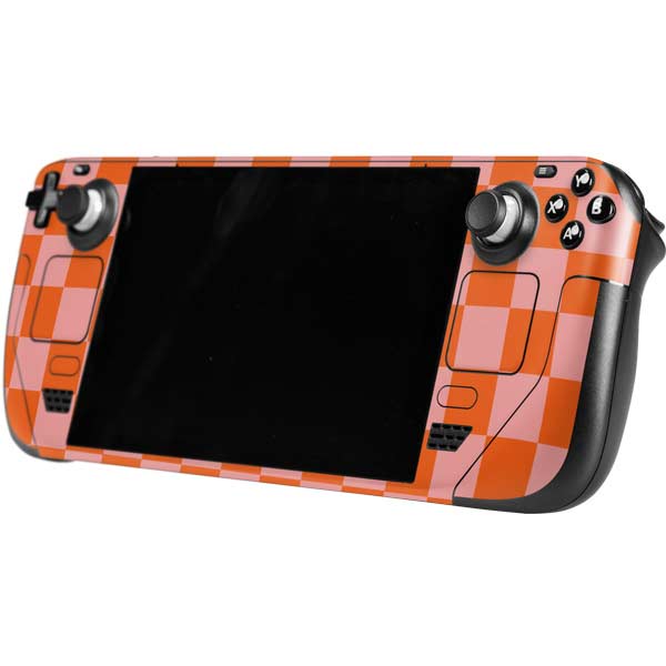 Orange Checkered Steam Deck Handheld Gaming Computer Skin