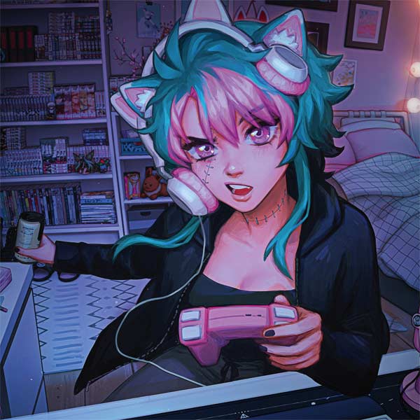 Anime Catgirl Gamer Nerd by Ivy Dolamore Laptop Skins