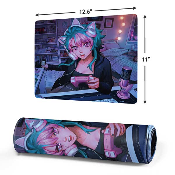 Anime Catgirl Gamer Nerd by Ivy Dolamore Mousepad