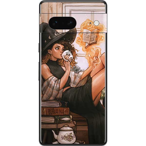 Cozy Autumn Library Witch with Cat and Coffee by Ivy Dolamore Pixel Skins