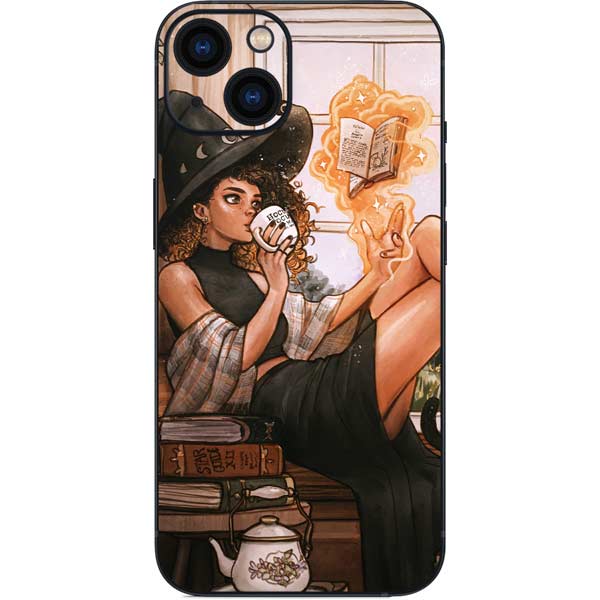 Cozy Autumn Library Witch with Cat and Coffee by Ivy Dolamore iPhone Skins