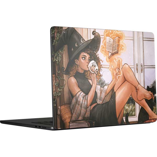 Cozy Autumn Library Witch with Cat and Coffee by Ivy Dolamore MacBook Skins