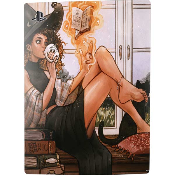 Cozy Autumn Library Witch with Cat and Coffee by Ivy Dolamore PlayStation PS5 Skins