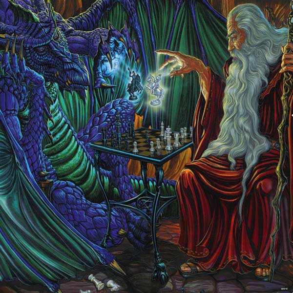 Dragon and Wizard Playing Chess by Ed Beard Jr PlayStation PS4 Skins