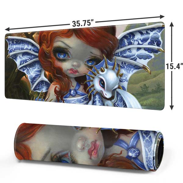 Fairy and Dragons with White and Blue Porcelain Wings by Jasmine Becket-Griffith Mousepad