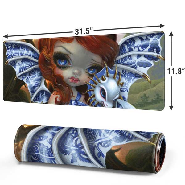 Fairy and Dragons with White and Blue Porcelain Wings by Jasmine Becket-Griffith Mousepad