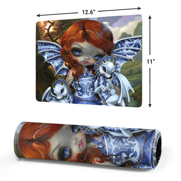 Fairy and Dragons with White and Blue Porcelain Wings by Jasmine Becket-Griffith Mousepad