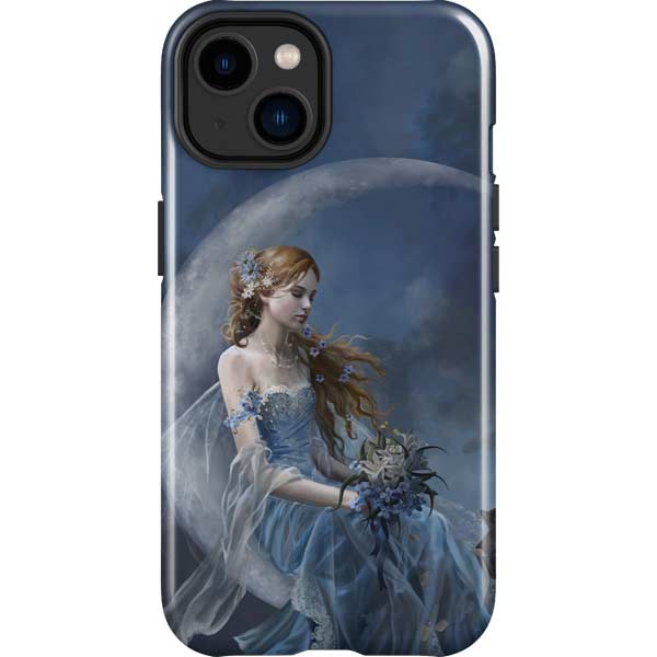 Fairy with Black Cat Sitting on Moon by Nene Thomas iPhone Cases