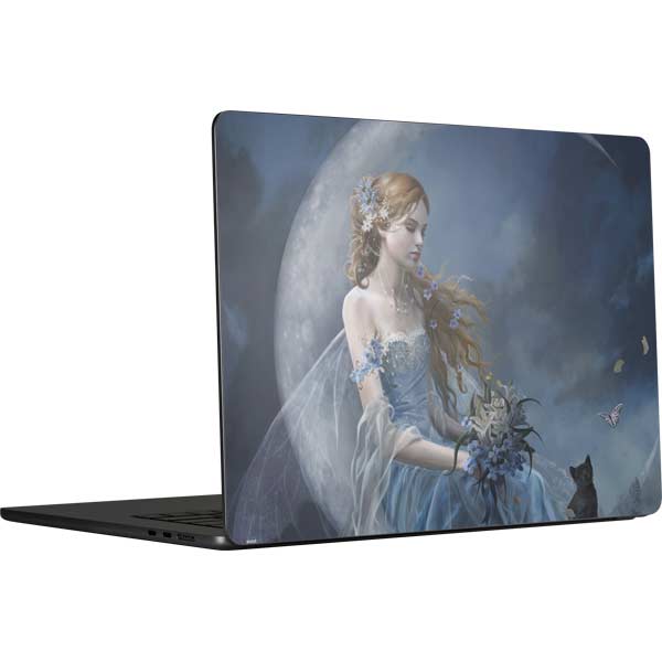 Fairy with Black Cat Sitting on Moon by Nene Thomas MacBook Skins