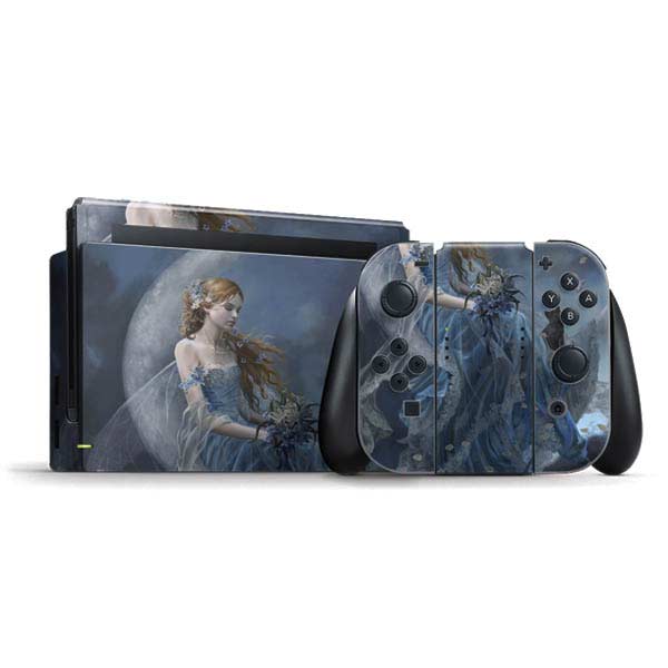 Fairy with Black Cat Sitting on Moon by Nene Thomas Nintendo Skins