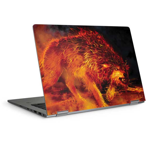 Fire Stalker Wolf by Tom Wood Laptop Skins