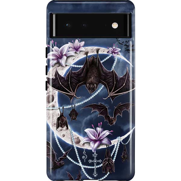 Gothic Moon with Bats and Flowers by Sarah Richter Pixel Cases