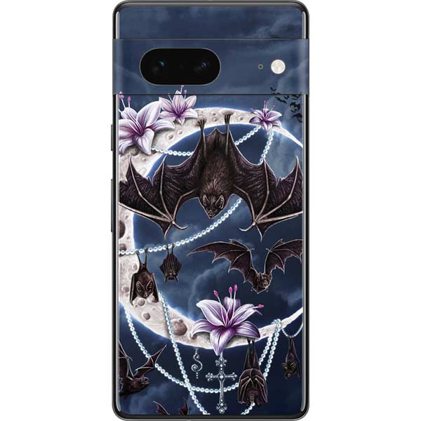 Gothic Moon with Bats and Flowers by Sarah Richter Pixel Skins