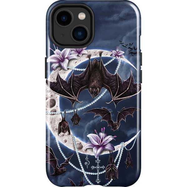 Gothic Moon with Bats and Flowers by Sarah Richter iPhone Cases