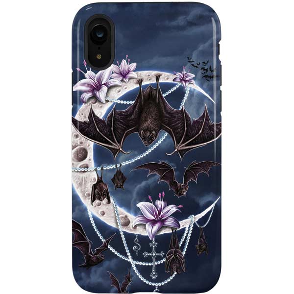 Gothic Moon with Bats and Flowers by Sarah Richter iPhone Cases