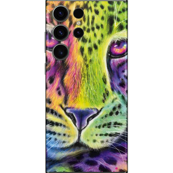 Neon Rainbow Cheetah with Rose by Sheena Pike Galaxy Skins