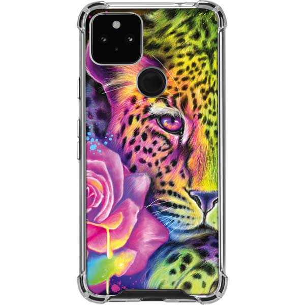 Neon Rainbow Cheetah with Rose by Sheena Pike Pixel Cases