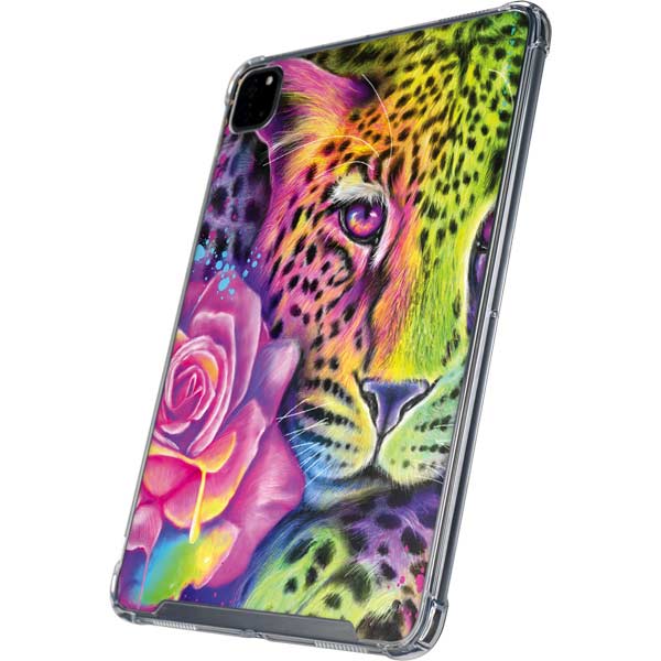 Neon Rainbow Cheetah with Rose by Sheena Pike iPad Cases