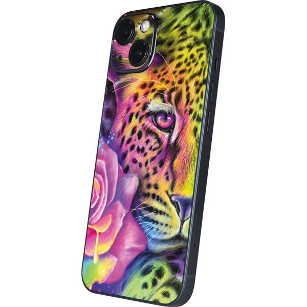Neon Rainbow Cheetah with Rose by Sheena Pike iPhone Skins