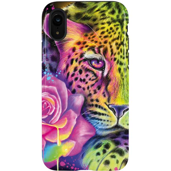 Neon Rainbow Cheetah with Rose by Sheena Pike iPhone Cases
