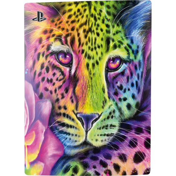 Neon Rainbow Cheetah with Rose by Sheena Pike PlayStation PS5 Skins