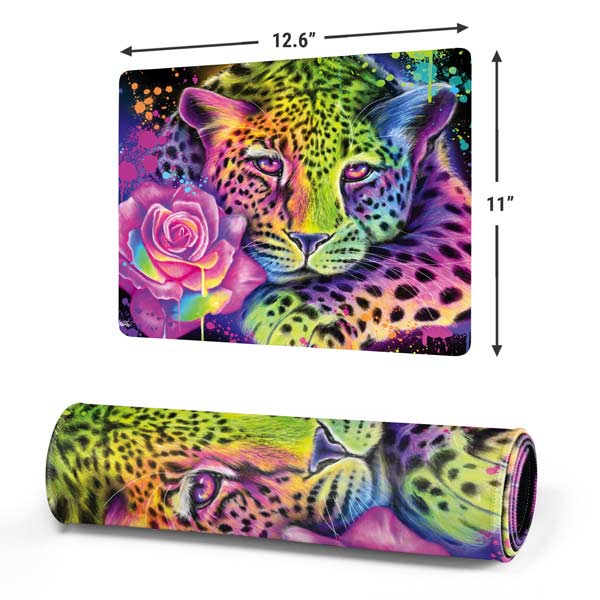 Neon Rainbow Cheetah with Rose by Sheena Pike Mousepad