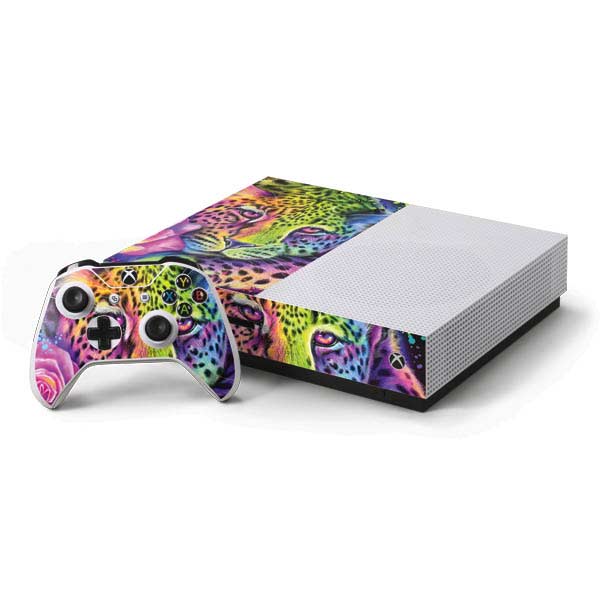 Neon Rainbow Cheetah with Rose by Sheena Pike Xbox One Skins