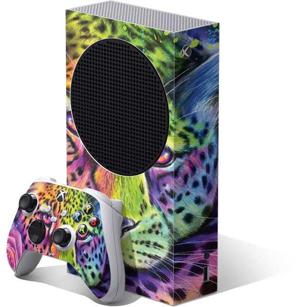 Neon Rainbow Cheetah with Rose by Sheena Pike Xbox Series S Skins