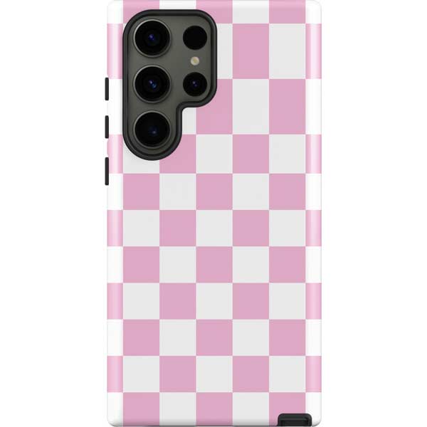 Pink and White Checkerboard Galaxy Cases