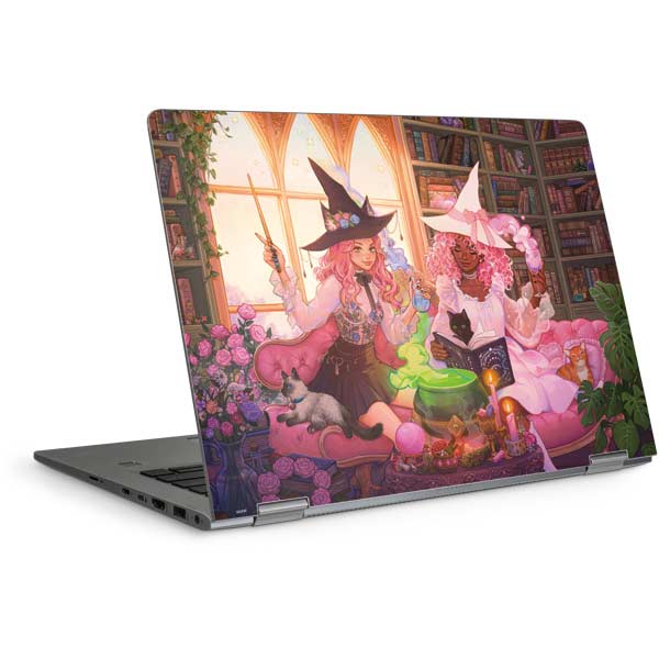 Pink Anime Witch Girls in Library with Cats by Ivy Dolamore Laptop Skins