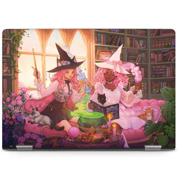 Pink Anime Witch Girls in Library with Cats by Ivy Dolamore Laptop Skins