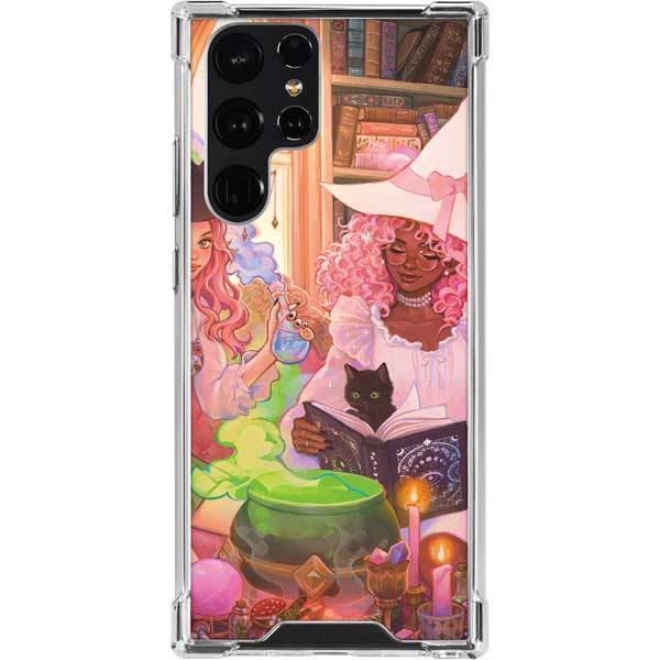 Pink Anime Witch Girls in Library with Cats by Ivy Dolamore Galaxy Cases