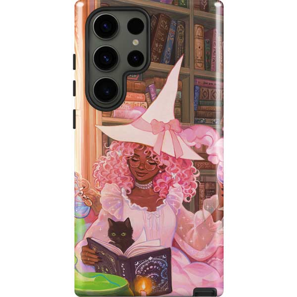 Pink Anime Witch Girls in Library with Cats by Ivy Dolamore Galaxy Cases