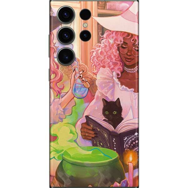 Pink Anime Witch Girls in Library with Cats by Ivy Dolamore Galaxy Skins