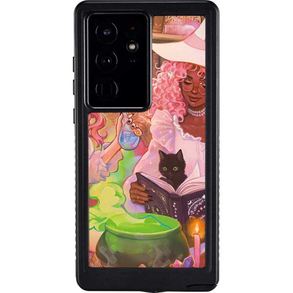 Pink Anime Witch Girls in Library with Cats by Ivy Dolamore Galaxy Cases