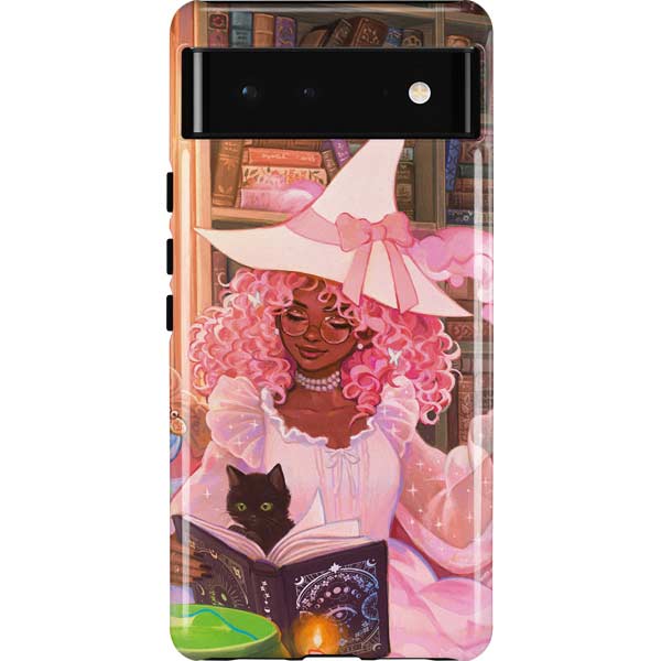 Pink Anime Witch Girls in Library with Cats by Ivy Dolamore Pixel Cases