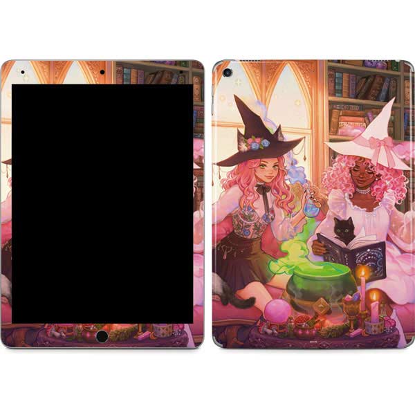 Pink Anime Witch Girls in Library with Cats by Ivy Dolamore iPad Skins
