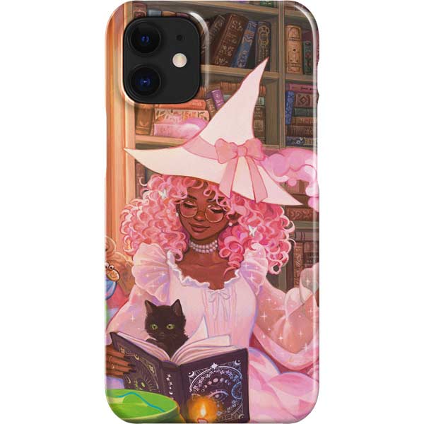 Pink Anime Witch Girls in Library with Cats by Ivy Dolamore iPhone Cases