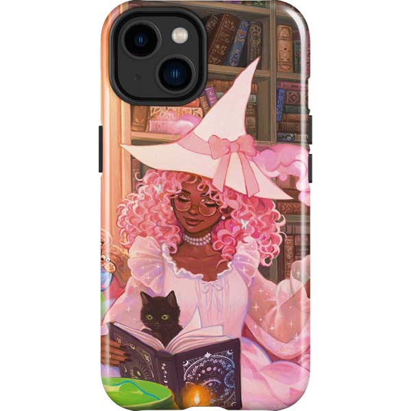 Pink Anime Witch Girls in Library with Cats by Ivy Dolamore iPhone Cases