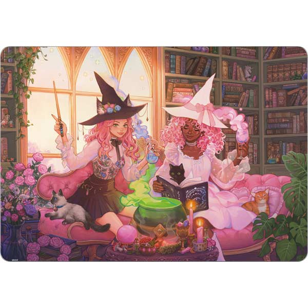 Pink Anime Witch Girls in Library with Cats by Ivy Dolamore MacBook Skins