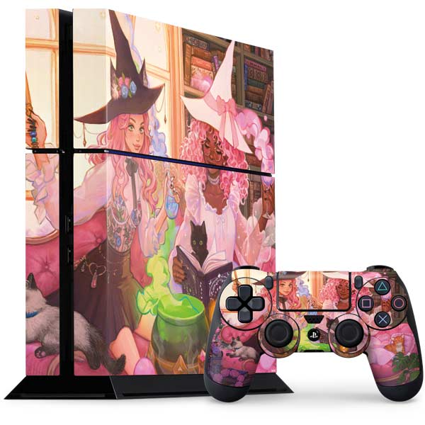 Pink Anime Witch Girls in Library with Cats by Ivy Dolamore PlayStation PS4 Skins