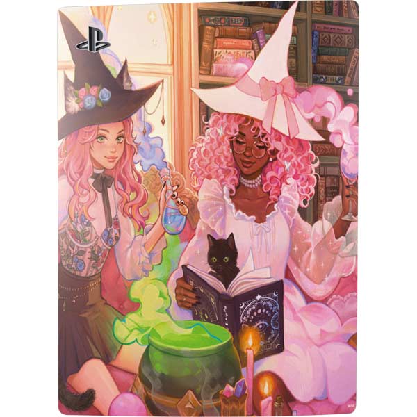 Pink Anime Witch Girls in Library with Cats by Ivy Dolamore PlayStation PS5 Skins