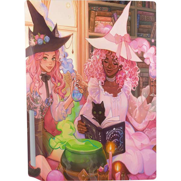 Pink Anime Witch Girls in Library with Cats by Ivy Dolamore PlayStation PS5 Skins