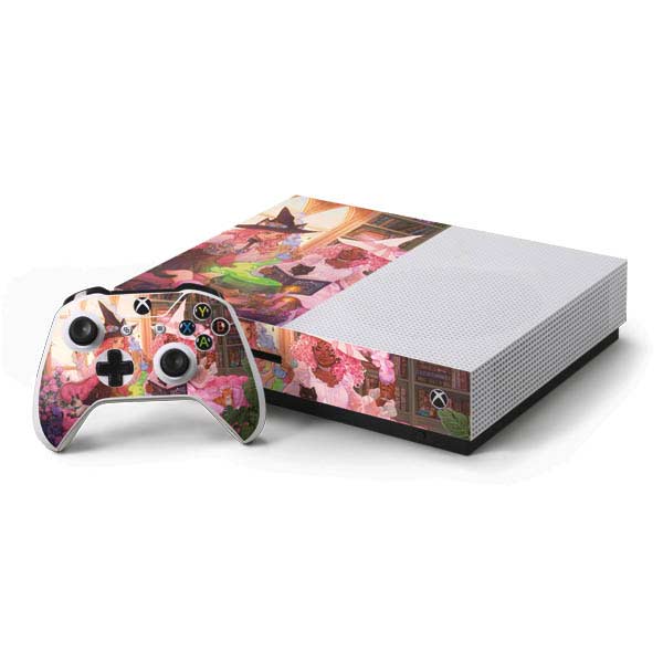 Pink Anime Witch Girls in Library with Cats by Ivy Dolamore Xbox One Skins