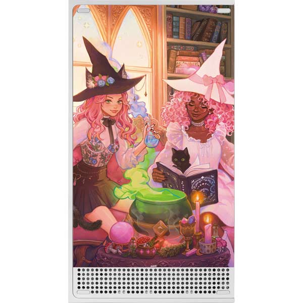 Pink Anime Witch Girls in Library with Cats by Ivy Dolamore Xbox Series S Skins