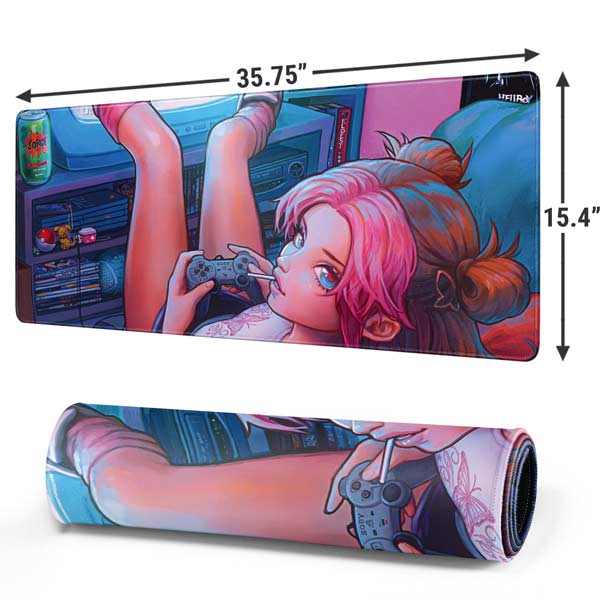 Pink Hair Anime Gamer Girl by Ivy Dolamore Mousepad