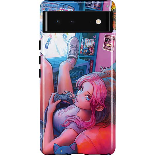 Pink Hair Anime Gamer Girl by Ivy Dolamore Pixel Cases