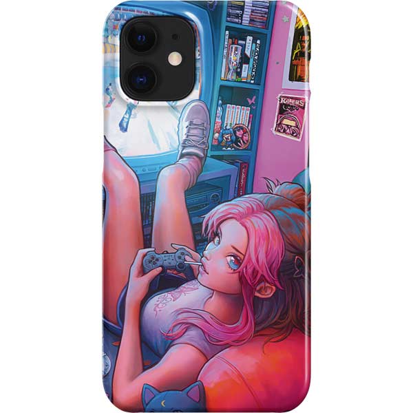 Pink Hair Anime Gamer Girl by Ivy Dolamore iPhone Cases