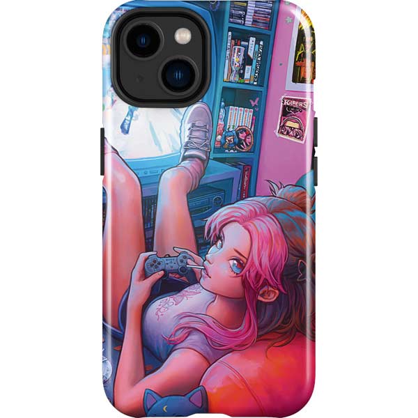 Pink Hair Anime Gamer Girl by Ivy Dolamore iPhone Cases